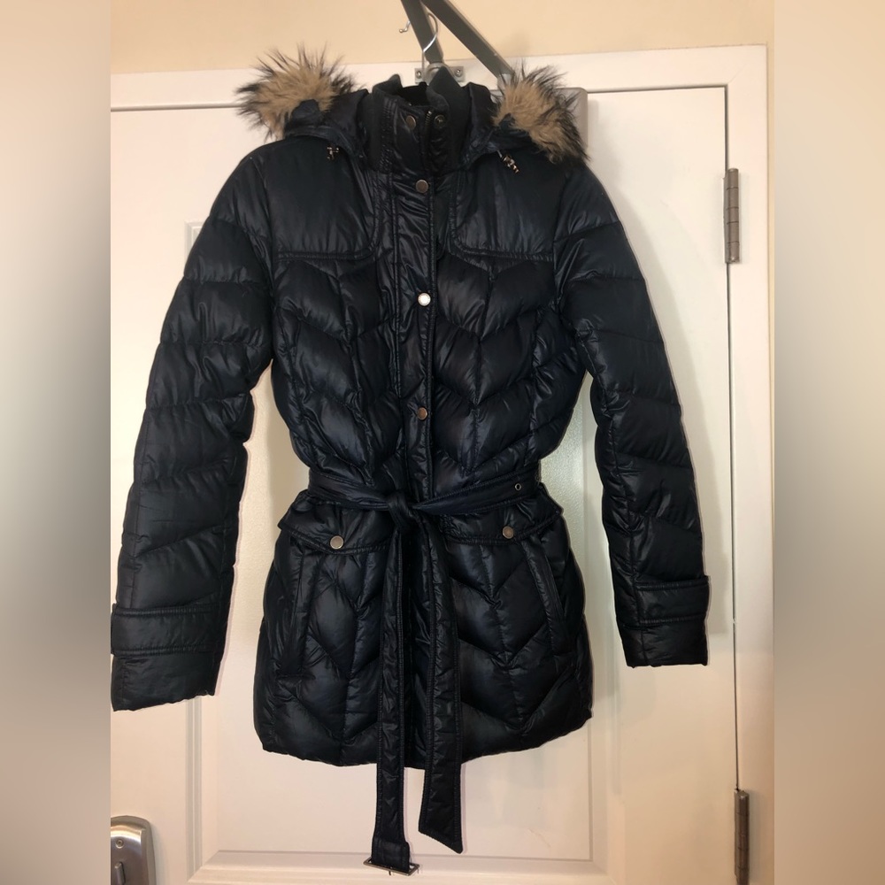 Lands End Navy Quilted Down Puffer Jacket